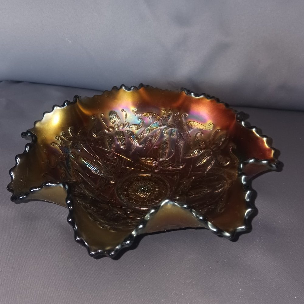 Vintage Northwood Carnival Glass 3 Footed Ruffle Edge Bowl - Picture 9 of 10